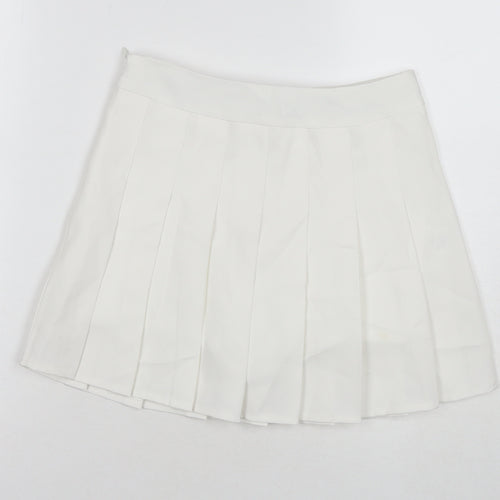 Fashion Womens White Polyester Skort Skirt Size S Zip