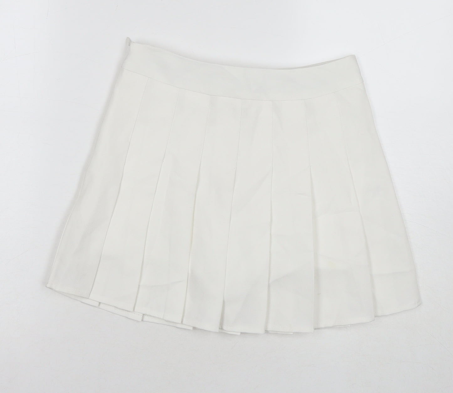 Fashion Womens White Polyester Skort Skirt Size S Zip