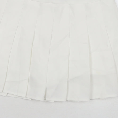 Fashion Womens White Polyester Skort Skirt Size S Zip