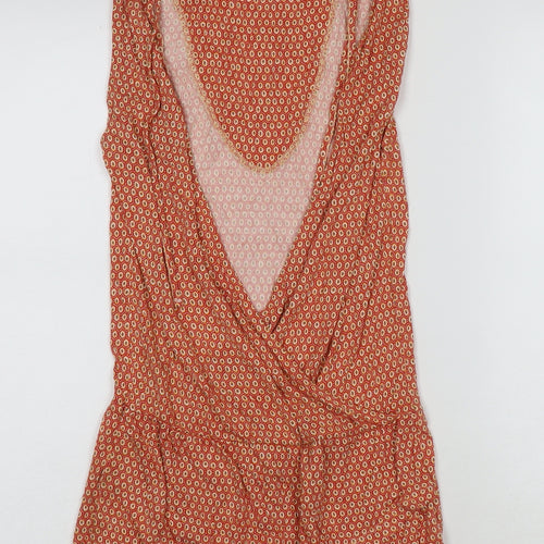 Warehouse Womens Red Geometric Viscose Tank Dress Size 8 V-Neck Pullover