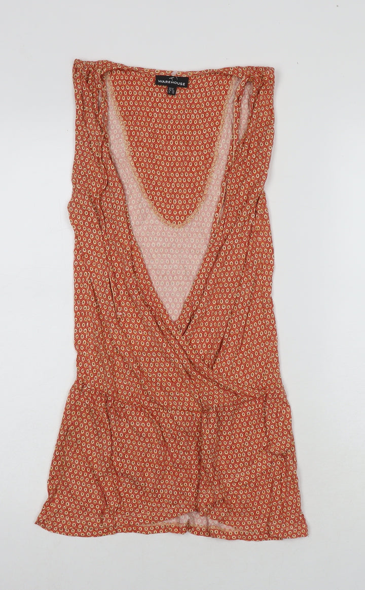 Warehouse Womens Red Geometric Viscose Tank Dress Size 8 V-Neck Pullover