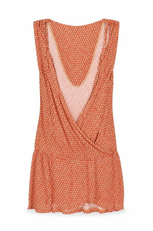 Front view of Warehouse women’s red geometric viscose tank dress, size UK 8, v-neck pullover