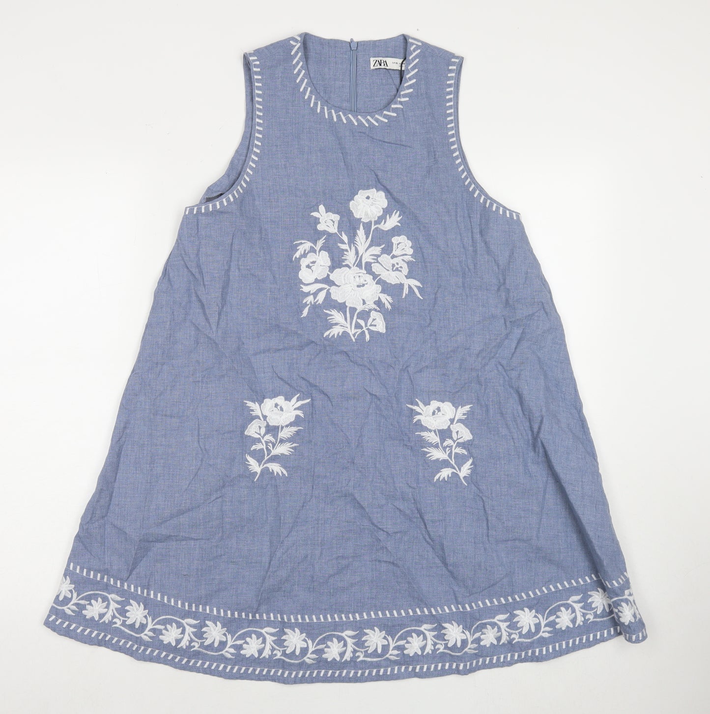 Zara Womens Blue Viscose A-Line Size XS Round Neck Pullover