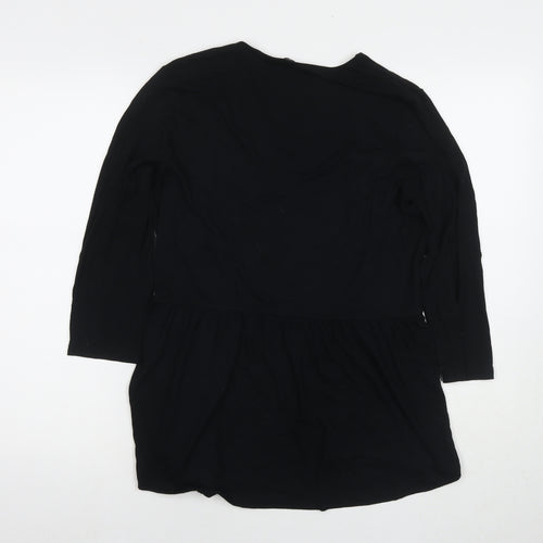 Marks and Spencer Womens Black Viscose Kimono T-Shirt Size 14 V-Neck