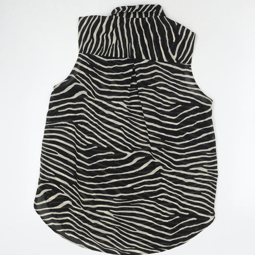 H&M Womens Black Animal Print Polyester Basic Button-Up Size 10 Collared - Zebra Print