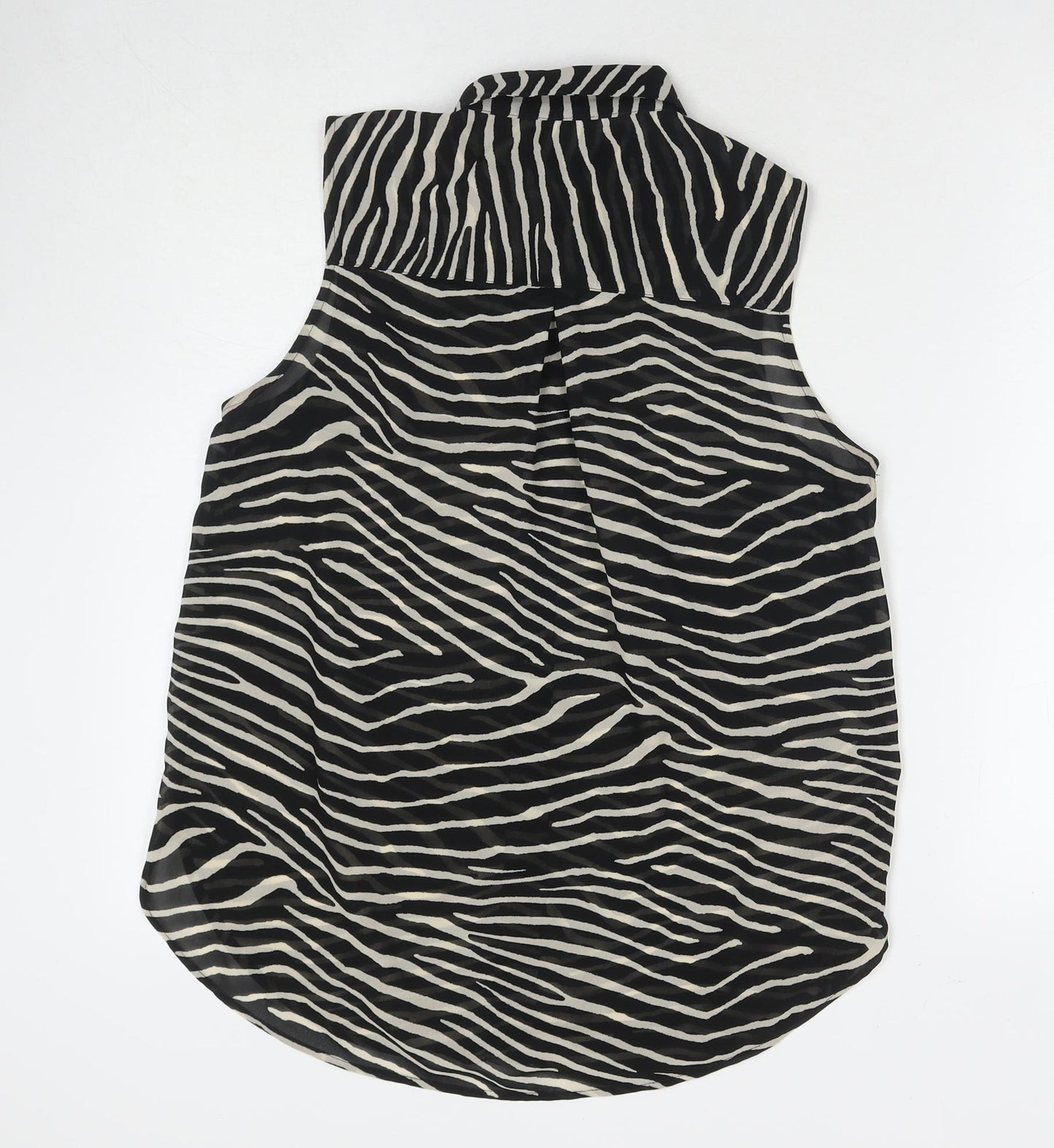 H&M Womens Black Animal Print Polyester Basic Button-Up Size 10 Collared - Zebra Print