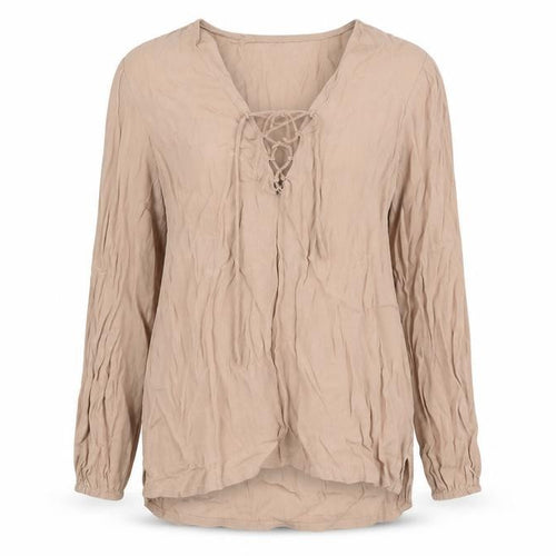 Forever 21 Womens Beige Viscose Basic Button-Up Size S Boat Neck