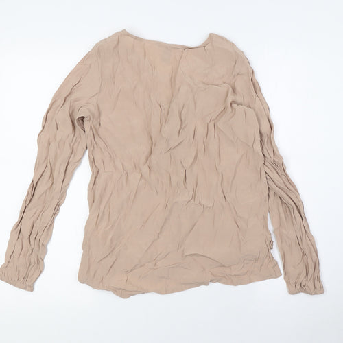 FOREVER 21 Womens Beige Viscose Basic Button-Up Size S Boat Neck