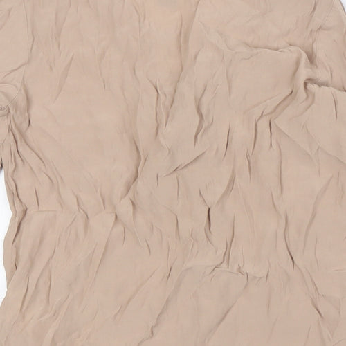 FOREVER 21 Womens Beige Viscose Basic Button-Up Size S Boat Neck