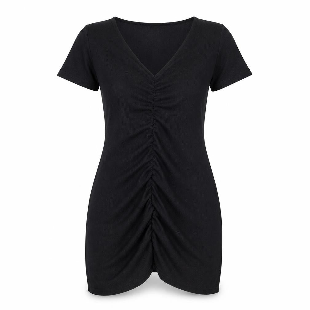 Front view of Divided by H&M women’s black polyester a-line, size M, v-neck
