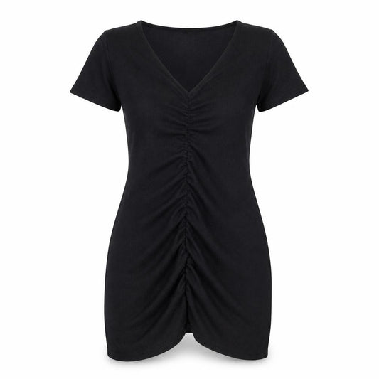 Front view of Divided by H&M women’s black polyester a-line, size M, v-neck