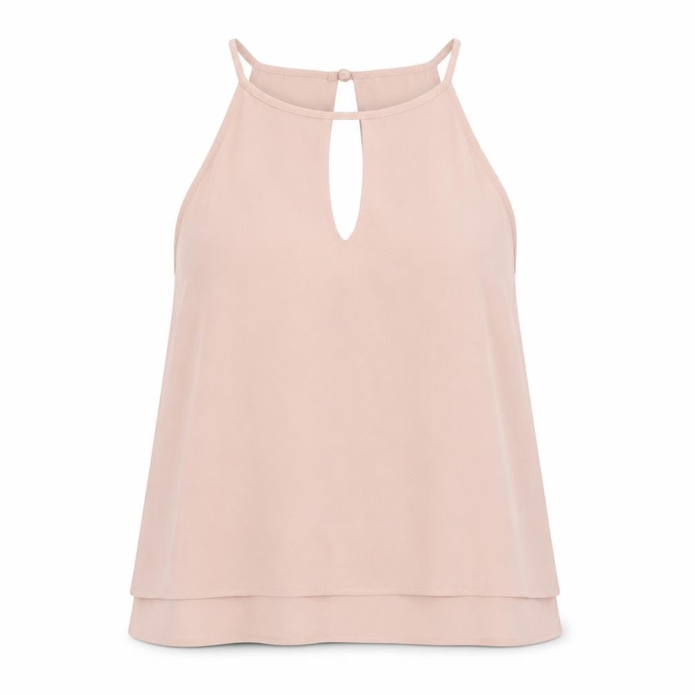 Front view of Be Only women’s pink polyester basic blouse, size UK 10, halter