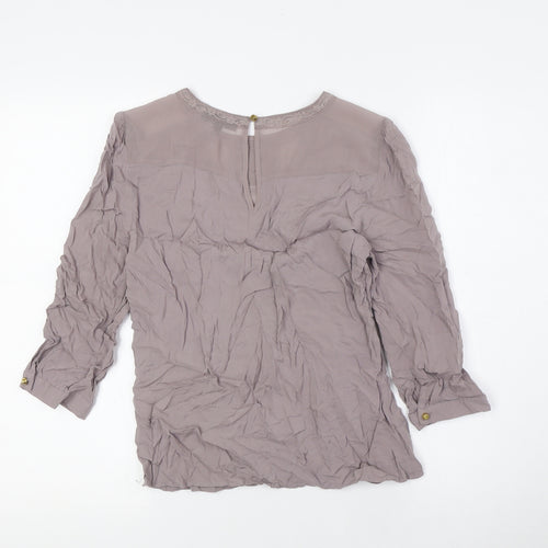 Warehouse Womens Beige Polyester Basic Blouse Size 8 Round Neck - Lace Detail