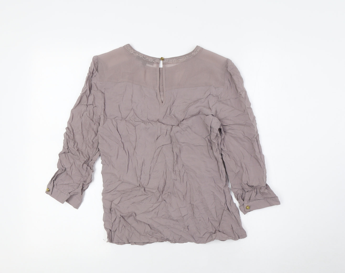Warehouse Womens Beige Polyester Basic Blouse Size 8 Round Neck - Lace Detail