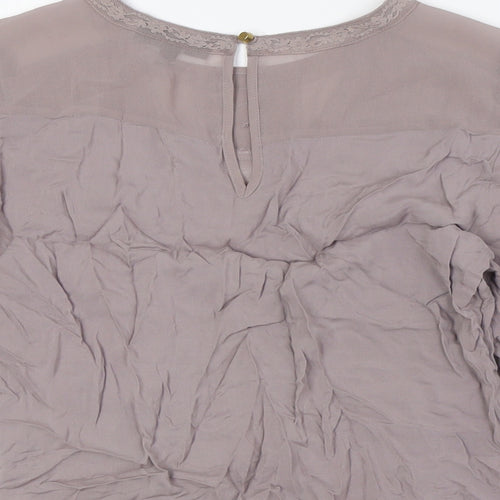 Warehouse Womens Beige Polyester Basic Blouse Size 8 Round Neck - Lace Detail