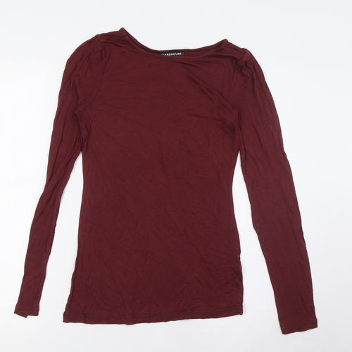 Warehouse Womens Red Viscose Basic Button-Up Size 10 Round Neck