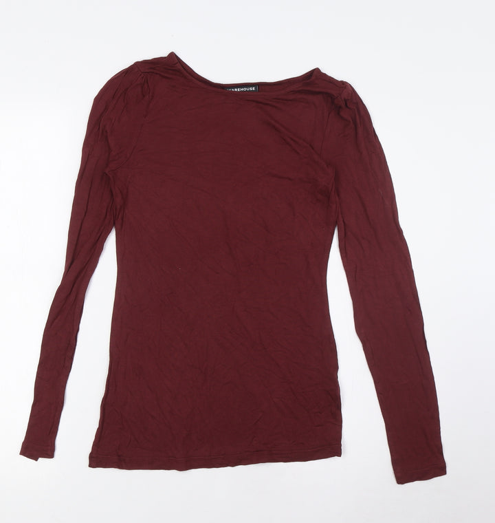 Warehouse Womens Red Viscose Basic Button-Up Size 10 Round Neck
