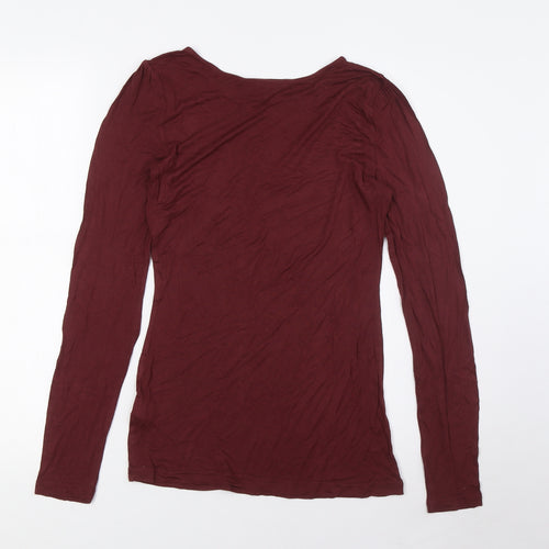 Warehouse Womens Red Viscose Basic Button-Up Size 10 Round Neck