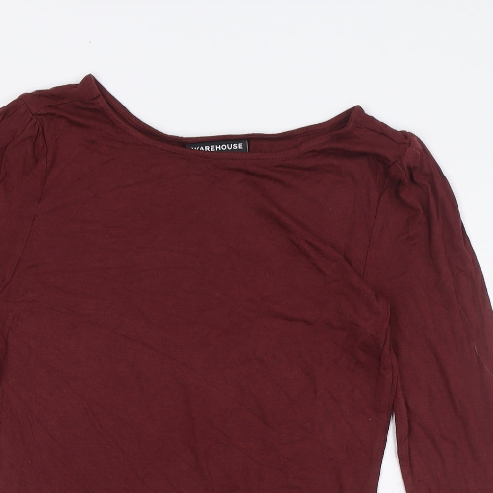 Warehouse Womens Red Viscose Basic Button-Up Size 10 Round Neck