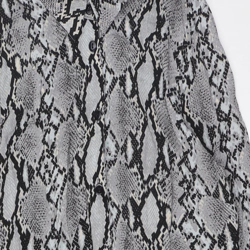 Select Womens Grey Animal Print Viscose A-Line Size 16 Collared Button - Belted