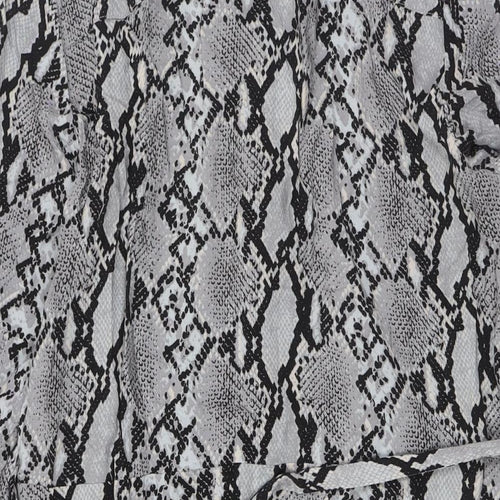 Select Womens Grey Animal Print Viscose A-Line Size 16 Collared Button - Belted