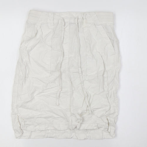Marks and Spencerw Womens White Flax A-Line Skirt Size 8 - Elasticated Waist