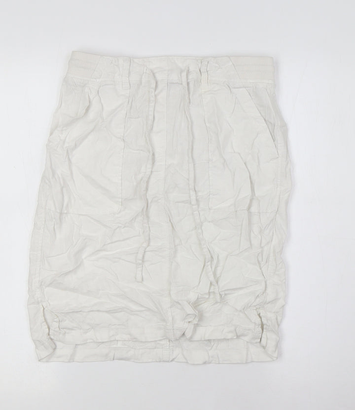 Marks and Spencerw Womens White Flax A-Line Skirt Size 8 - Elasticated Waist