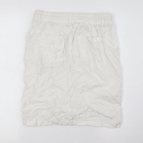 Marks and Spencerw Womens White Flax A-Line Skirt Size 8 - Elasticated Waist
