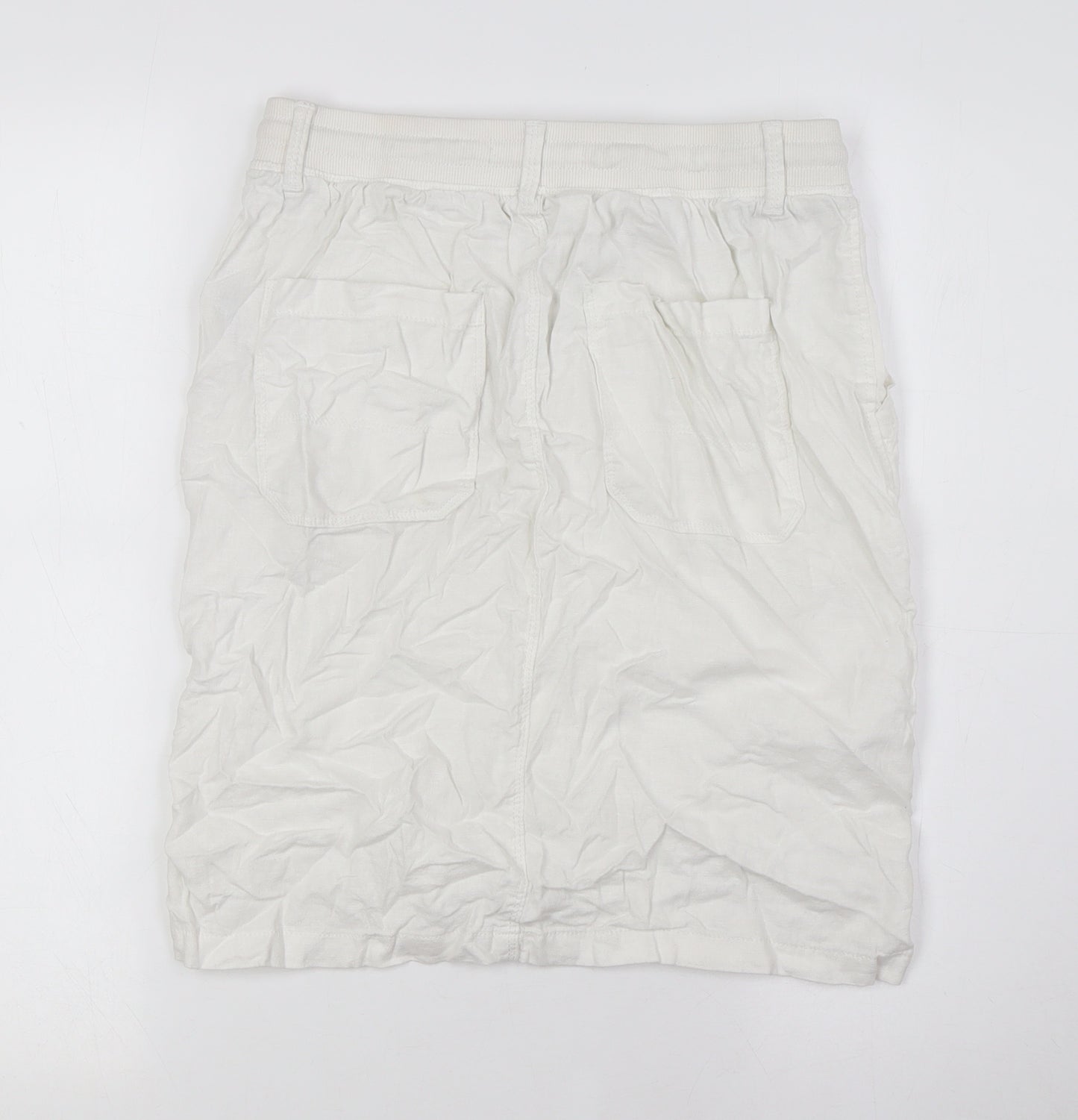 Marks and Spencerw Womens White Flax A-Line Skirt Size 8 - Elasticated Waist