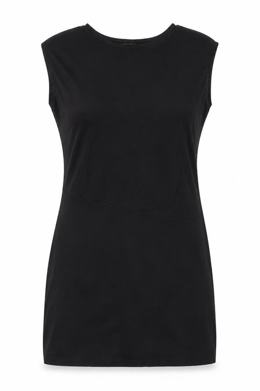 Front view of Mango women’s black polyester a-line, size S, round neck