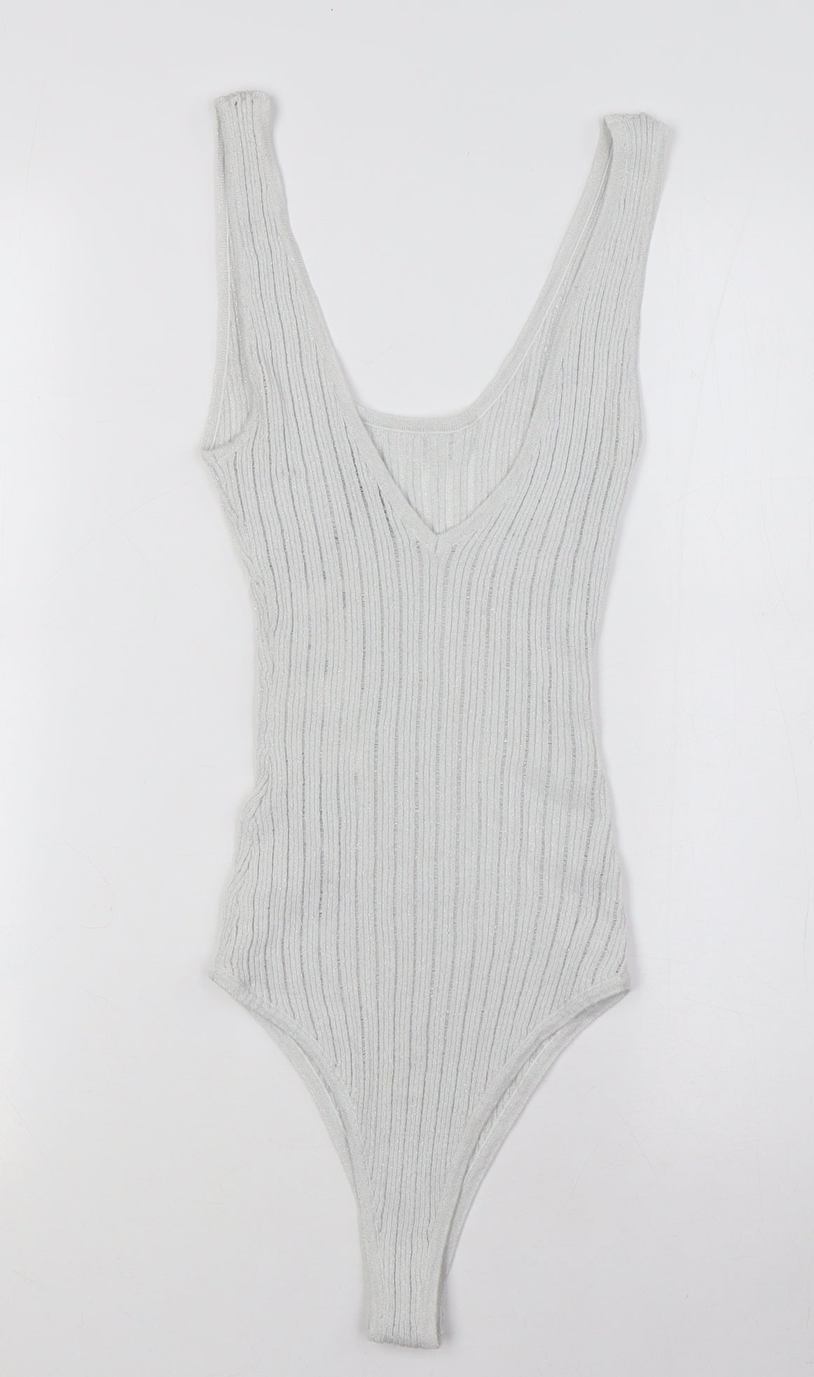 Zara Womens White Polyester Bodysuit One-Piece Size S Snap - Ribbed