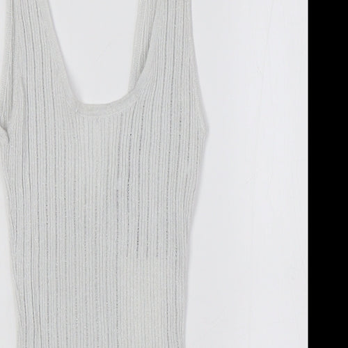 Zara Womens White Polyester Bodysuit One-Piece Size S Snap - Ribbed