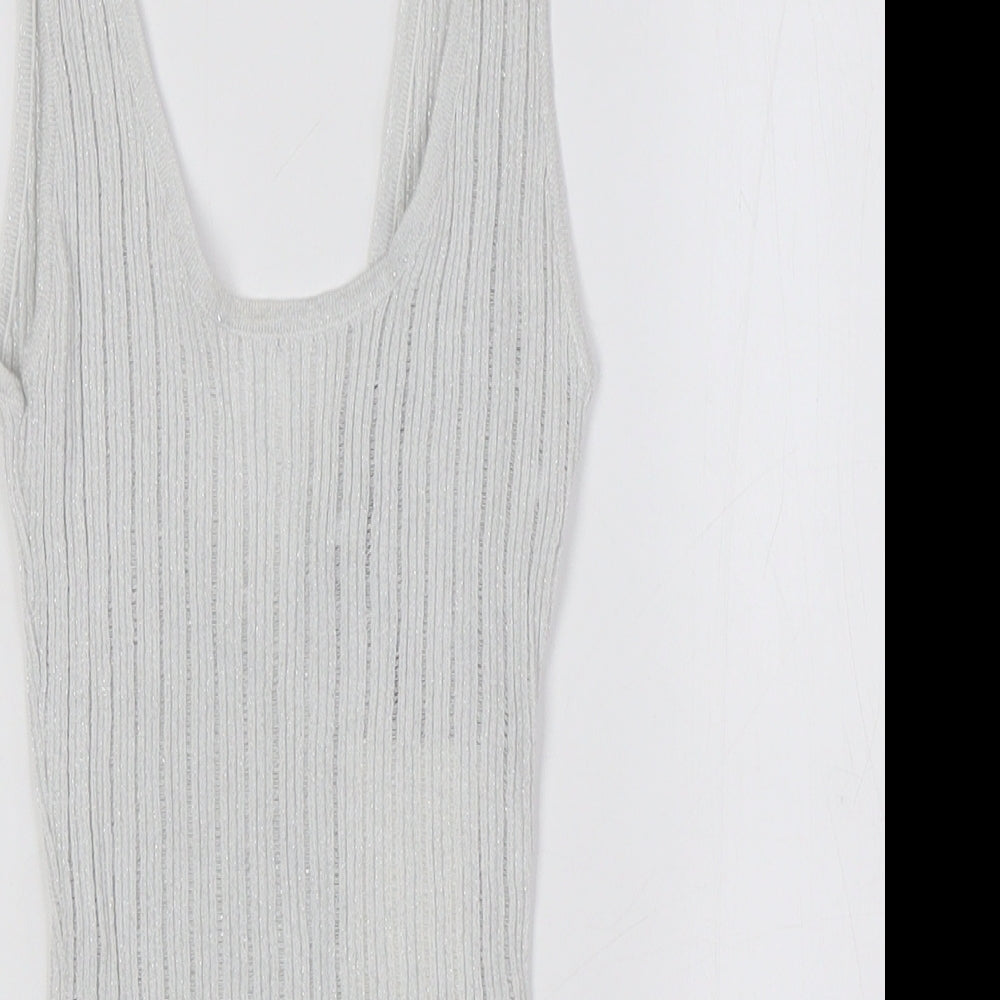 Zara Womens White Polyester Bodysuit One-Piece Size S Snap - Ribbed