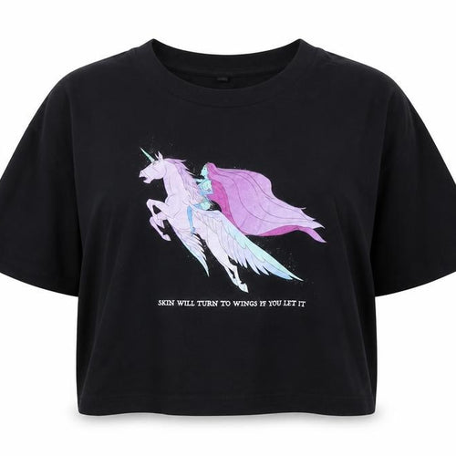 Earth Positive Womens Black Cotton Basic T-Shirt Size L Crew Neck - Unicorn