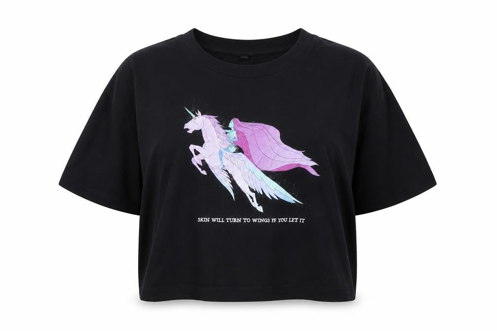 Earth Positive Womens Black Cotton Basic T-Shirt Size L Crew Neck - Unicorn