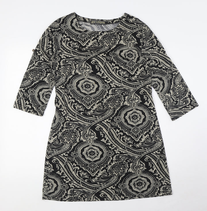 QED London Womens Black Cotton A-Line Size L Round Neck