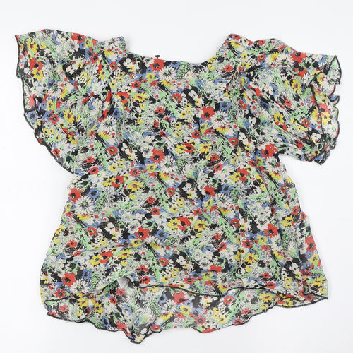 New London Womens Multicoloured Floral Viscose Basic Button-Up Size 8 Round Neck