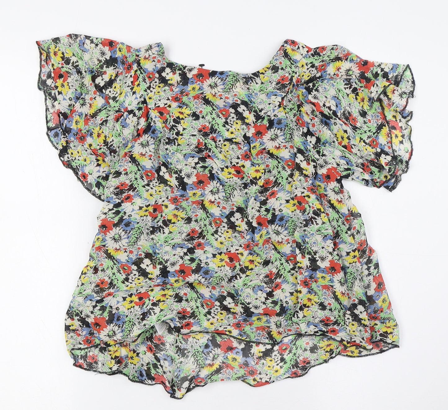 New London Womens Multicoloured Floral Viscose Basic Button-Up Size 8 Round Neck