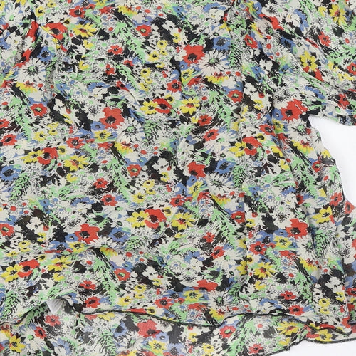 New London Womens Multicoloured Floral Viscose Basic Button-Up Size 8 Round Neck