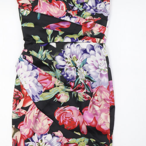 Lipsy Womens Multicoloured Floral Polyester Bodycon Size 6 Off the Shoulder Zip - Wrap Effect