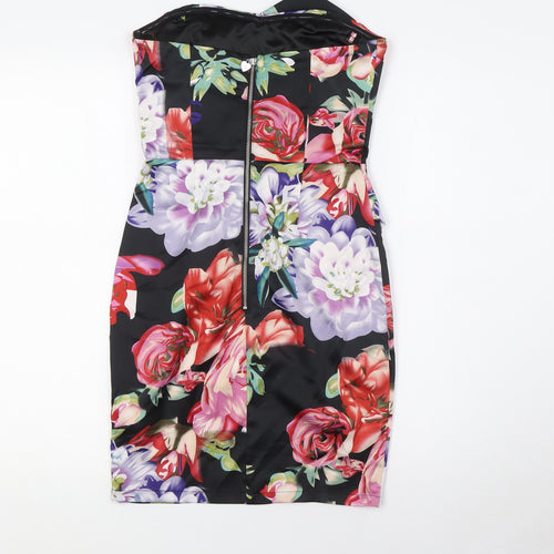 Lipsy Womens Multicoloured Floral Polyester Bodycon Size 6 Off the Shoulder Zip - Wrap Effect