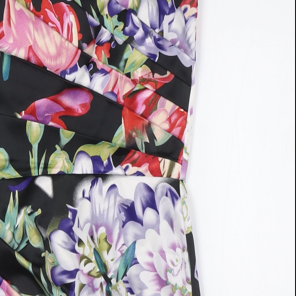 Lipsy Womens Multicoloured Floral Polyester Bodycon Size 6 Off the Shoulder Zip - Wrap Effect