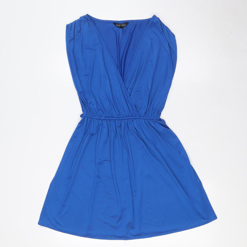 New Look Womens Blue Polyester A-Line Size 8 V-Neck