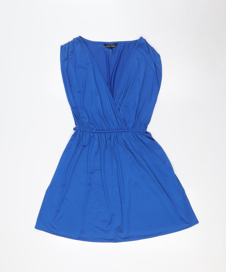 New Look Womens Blue Polyester A-Line Size 8 V-Neck