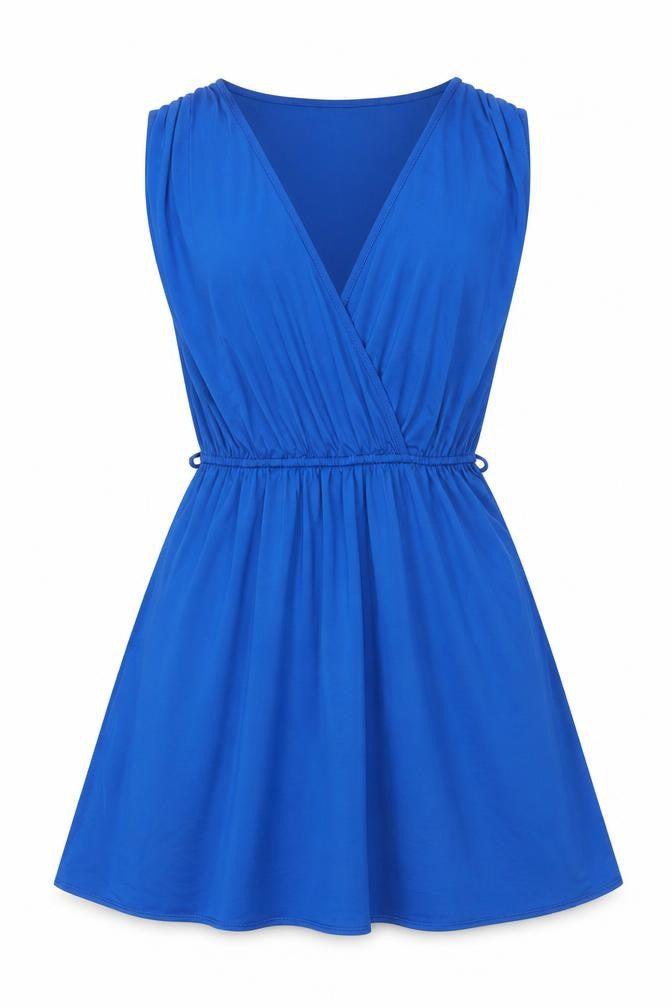 Front view of New Look women’s blue polyester a-line, size UK 8, v-neck