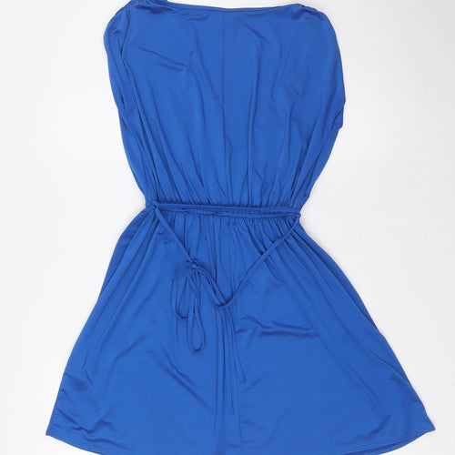 New Look Womens Blue Polyester A-Line Size 8 V-Neck