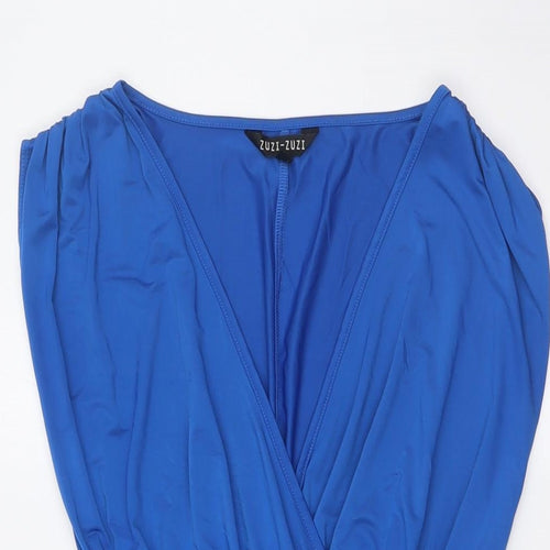 New Look Womens Blue Polyester A-Line Size 8 V-Neck