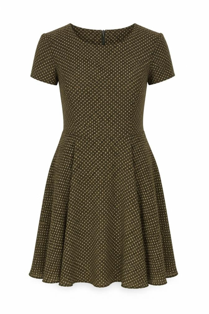 Shikka Womens Green Polka Dot Polyester A-Line Size M Round Neck Zip - Size M-L