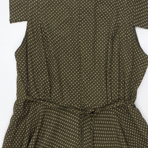 Shikka Womens Green Polka Dot Polyester A-Line Size M Round Neck Zip - Size M-L