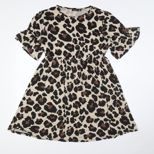 Boohoo Womens Multicoloured Animal Print Viscose A-Line Size 12 Round Neck